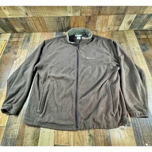 COLUMBIA Brown Full Zip Mock Neck Fleece Jacket Zippered Pockets Men's Size XXL